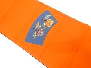 手織り紬　パッチワーク　果実模様　袋帯